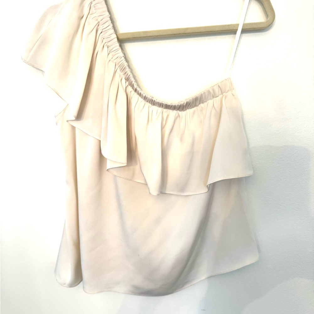 Milly Cream Ruffle One-Shoulder Blouse